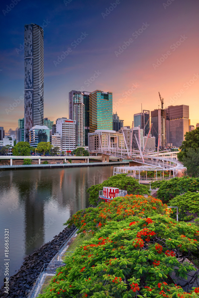 Brisbane. Cityscape image of Brisbane skyline, Australia during dramatic sunrise.