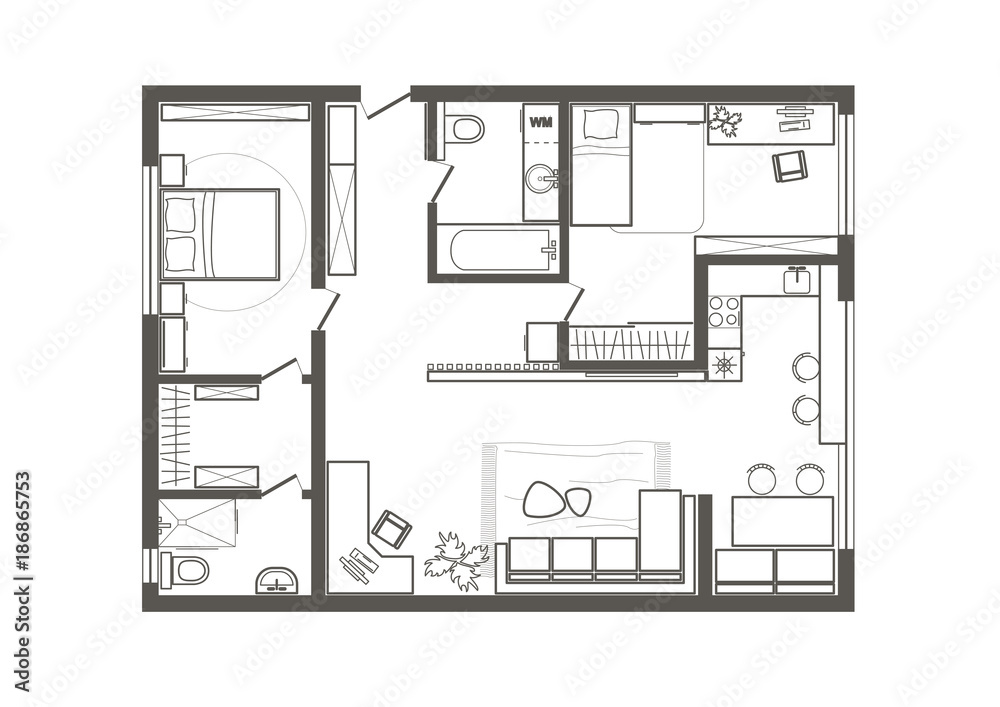 Architectural Linear Sketch Multistory Apartment Building Stock Vector -  Illustration of town, residential: 56102017