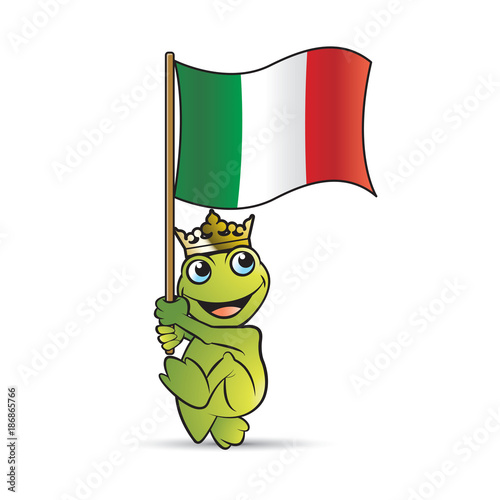 crowned happy frog holding Italy flag vector illustration