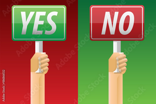 Hand holding yes and no sign vector illustration.