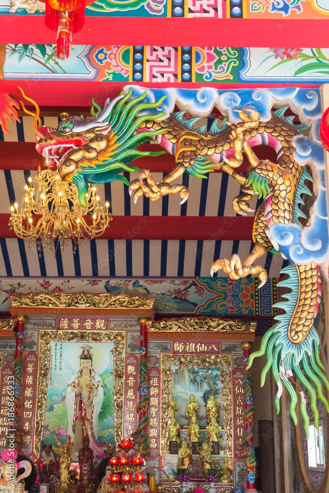 Bangkok / Thailand - October 3, 2017: Dragon statue in Chinese style of general temple roof in Thailand.