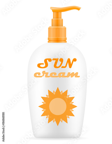 sun cream lotion sunblock suntan in a plastic container packaging stock vector illustration