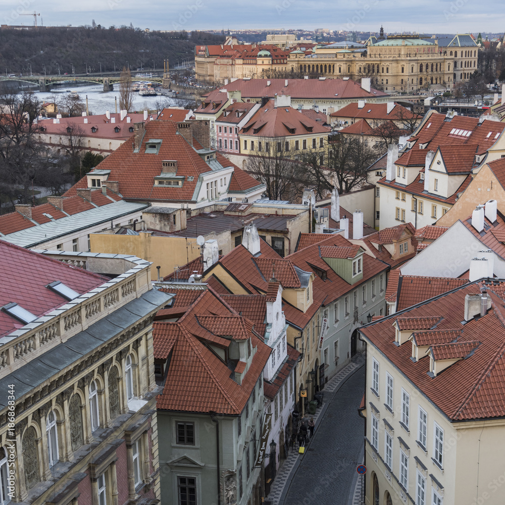 View of city from the Lesser Town Bridge Towers, Prague, Czech Republic