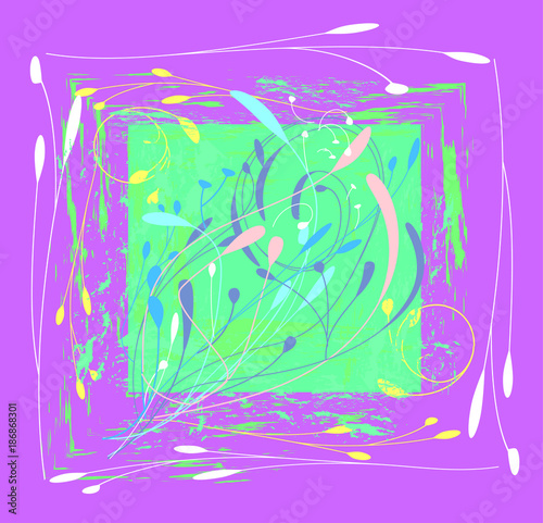 Decorative composition in the rectangle  fuchsia color from herbal elements.