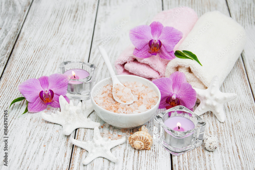 Spa concept with pink orchids Spa concept with pink orchids