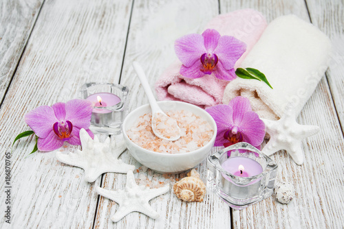 Spa concept with pink orchids