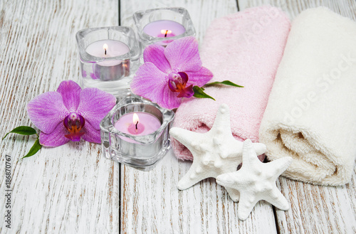 Spa concept with pink orchids