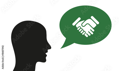 Person spricht von Handschlag