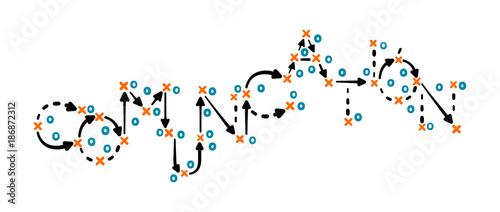 Communication strategy written in Spanish on tactic board