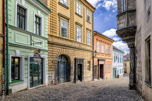 Colorful Buildings in empty medieval town Kutna Hora, Czech republic