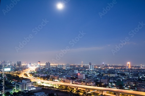 Bangkok Cityscape beside river during twilight time