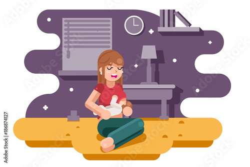 happy young mother feeding nurses baby flat design vector illustration