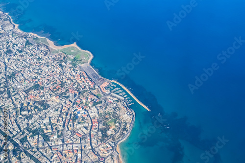 Aerial view of the coastline, Haifa, Israel