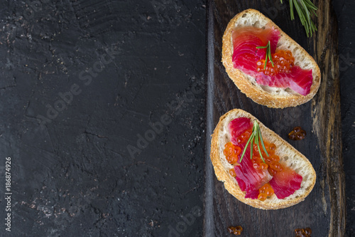 ciabatta with beet Gravlax salmon with caviar