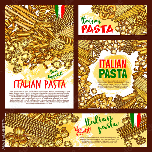 Vector pasta sketch posters for Italian restaurant