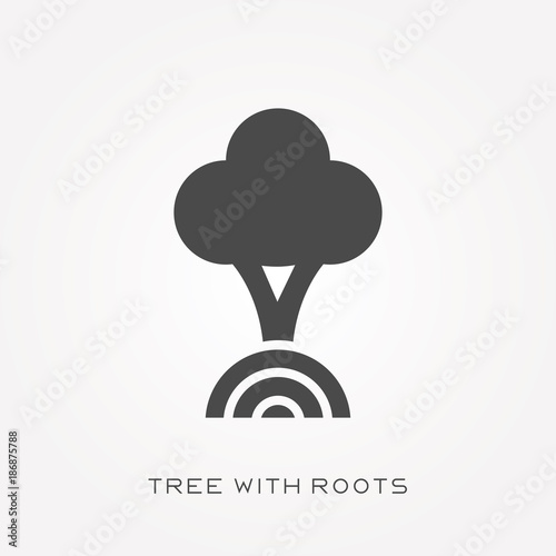Silhouette icon tree with roots