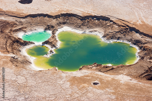 Aerial view of the Dead Sea salt pools and Ein boqeq photo