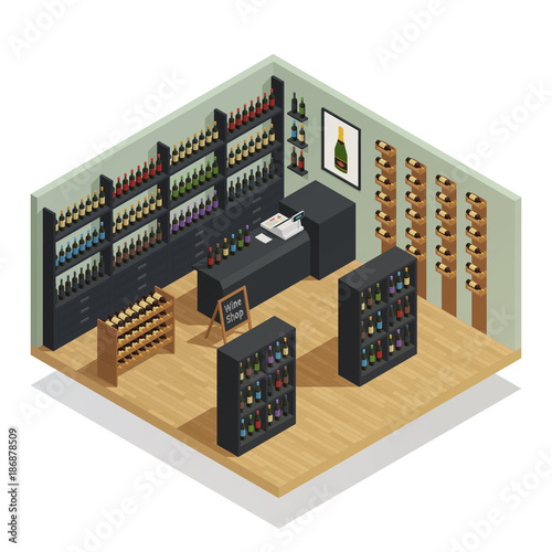 Wine Shop Isometric Composition