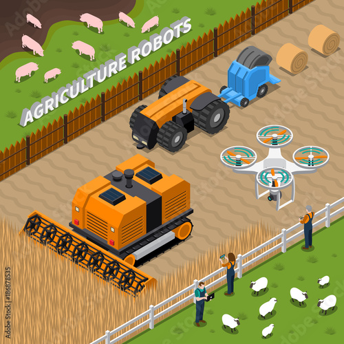 Farming Robots Isometric Composition