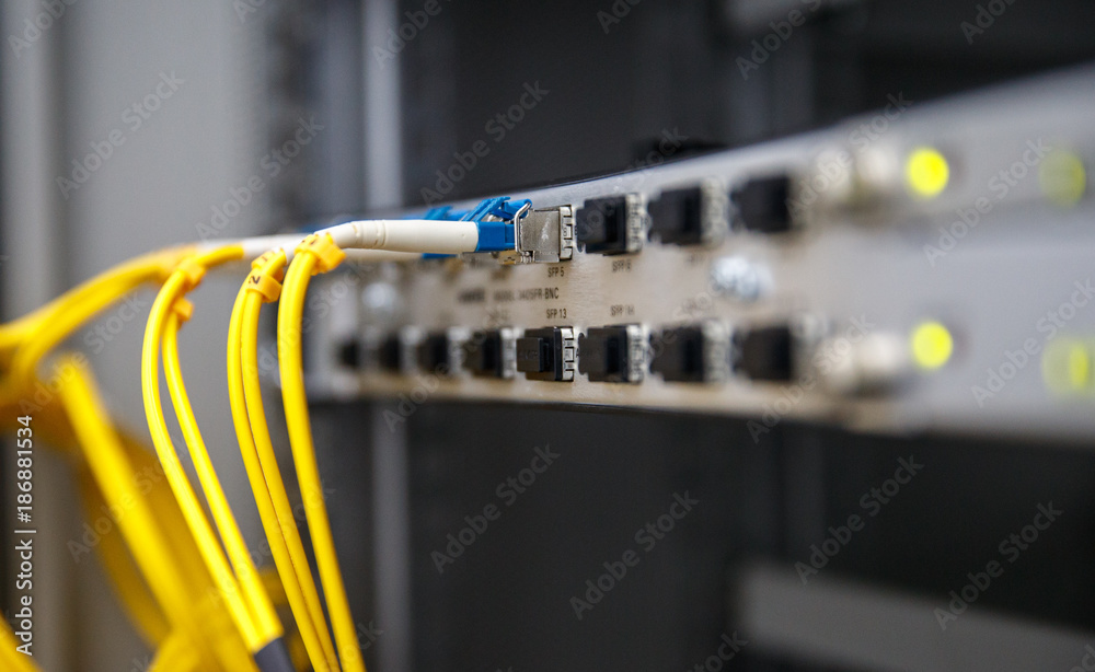 Rack Mounted Servers In A Server Room, Server rack audio cable. Severs ...