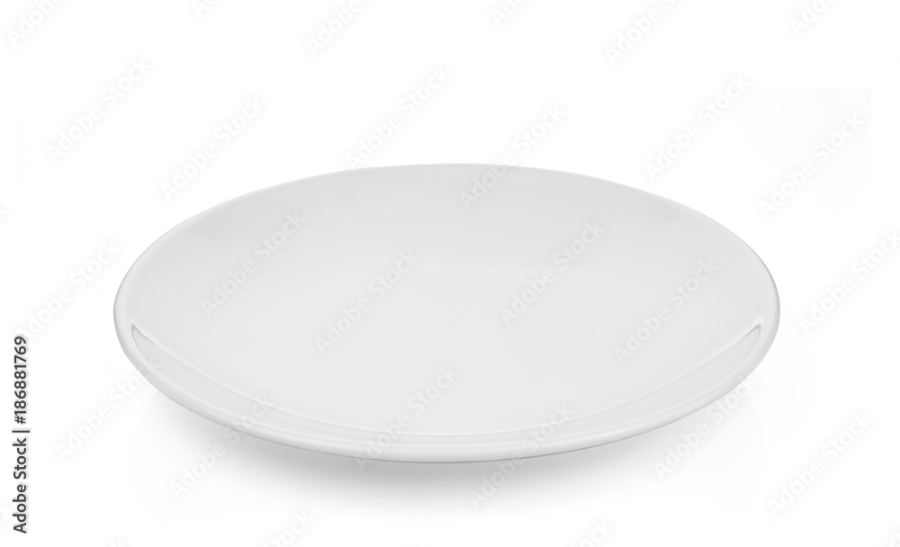 Empty white plate isolated on a white background Empty white plate isolated on a white background