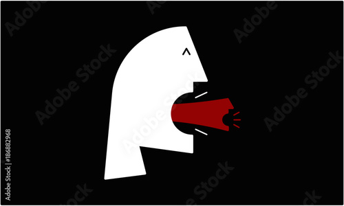 Inner Voice Speaking Illustration. Mouth coming out of a mouth. Alien Concept.