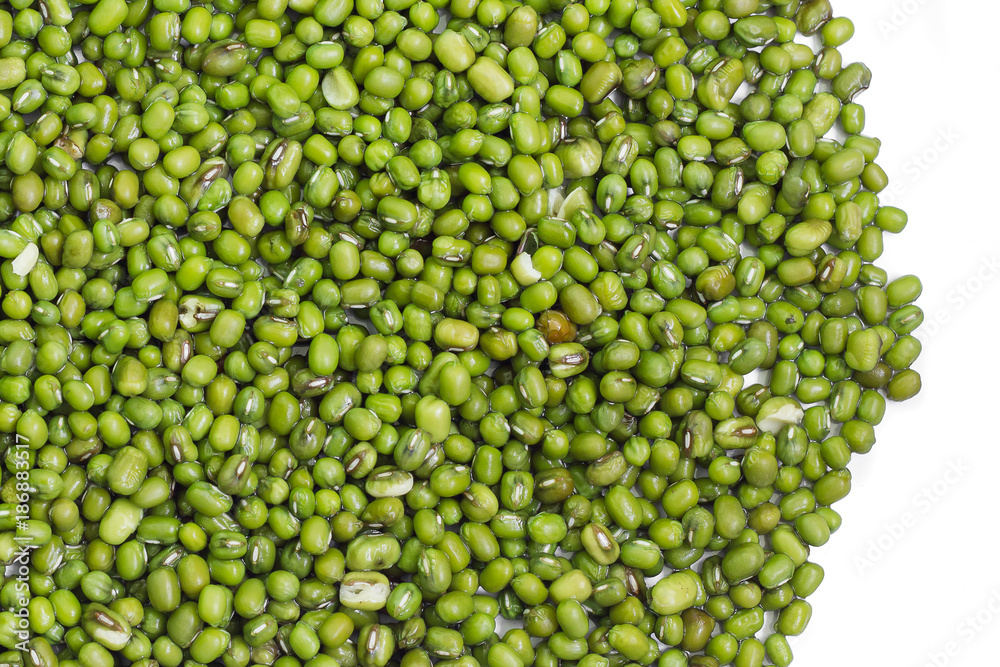 Raw green bean on white background.
