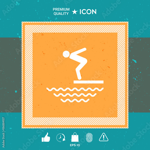 Swimmer on a springboard, Jumping into the water - icon