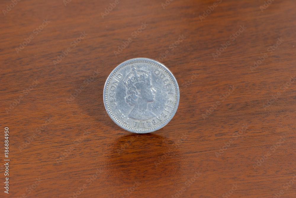 Belize coin 5 cents of 1976, currency over wood texture. Belize coin 5 cents of 1976, currency over wood texture.
