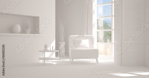 White room with armchair. Scandinavian interior design. 3D illustration © AntonSh