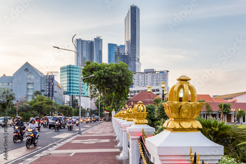 Cityscape with gate Gedung Negara Grahadi building in Surabaya, East Java , Indonesia photo