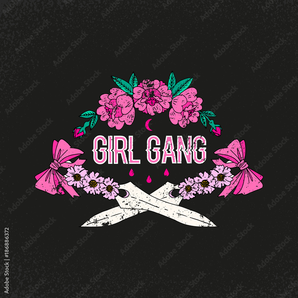 PrGirl Gang - fashion badge. Rose with crown for rock girl gang. Vector  design element, sticker or pin in vintage punk style. T-shirt apparels cool  print for girls.int Stock Vector | Adobe