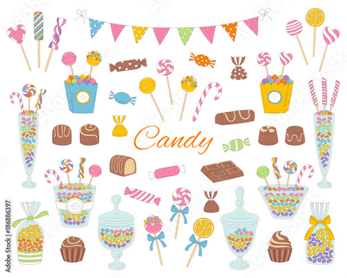 Candy set vector hand drawn doodle illustration.