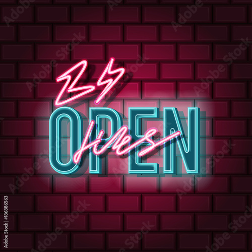 24hrs open neon sign. Neon sign, bright signboard, light banner. Vector icon