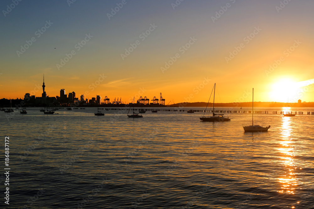 Silhouette of Auckland city in dusk