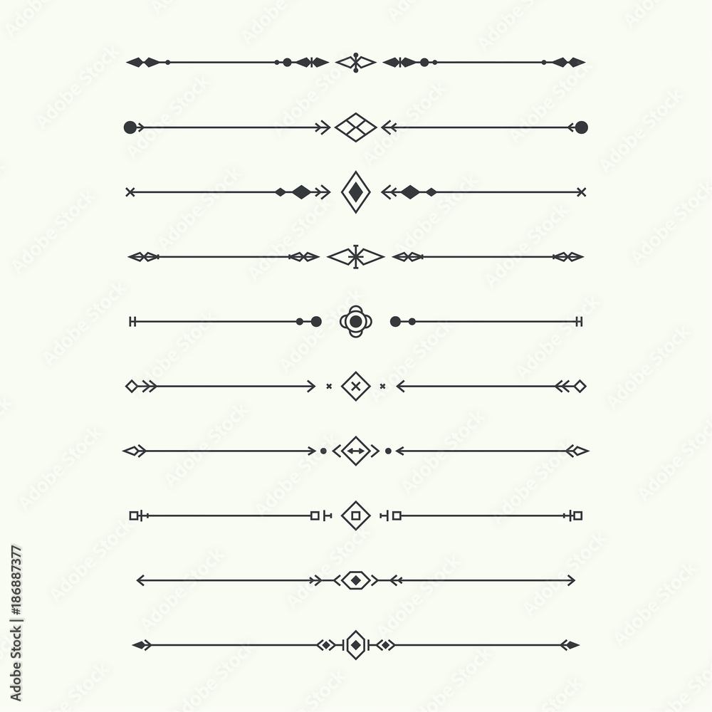 Dividers vector set isolated. Geometric horizontal vintage line border ...