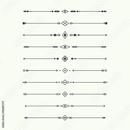 Dividers vector set isolated. Geometric horizontal vintage line border and text design element. Collection of decorative page rules. Separation select text. Minimalism