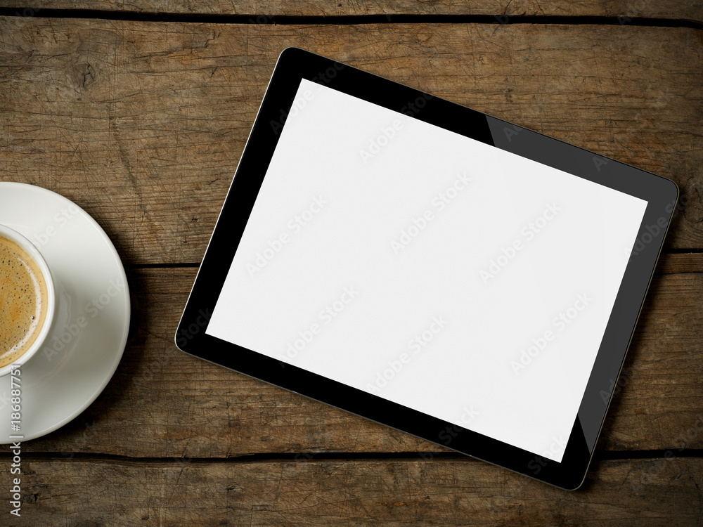 Digital tablet and coffee Digital tablet and coffee
