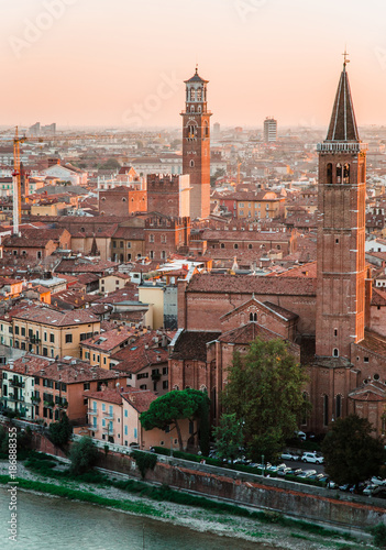 Beautiful sunset aerial view of Verona, Veneto region, Italy.