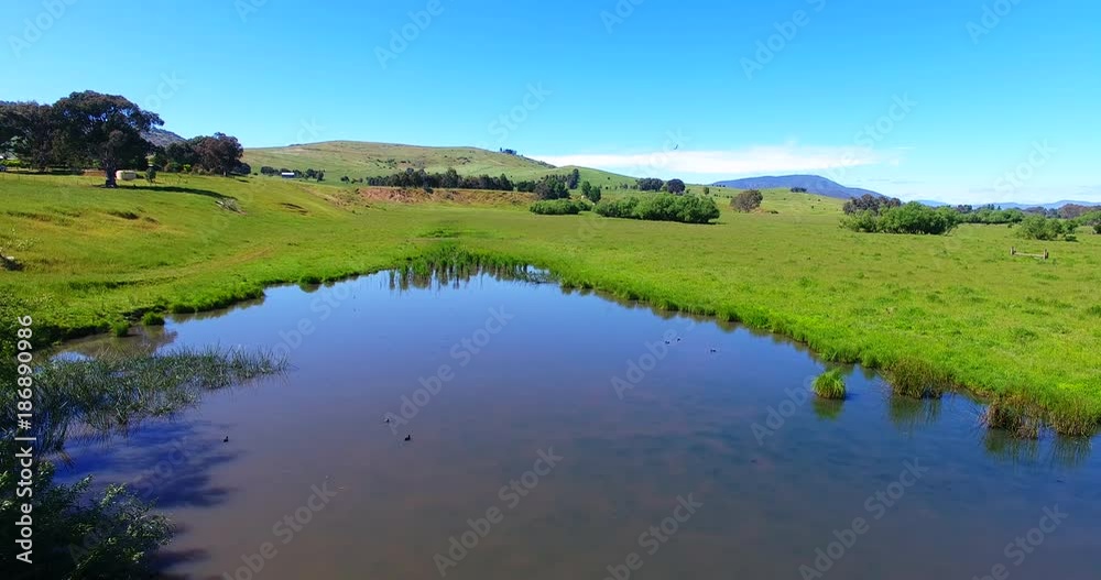 Pond in Australia countryside, aerial Pond in Australia countryside, aerial
