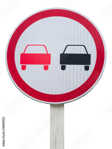 No overtaking road sign isolated on white  photo