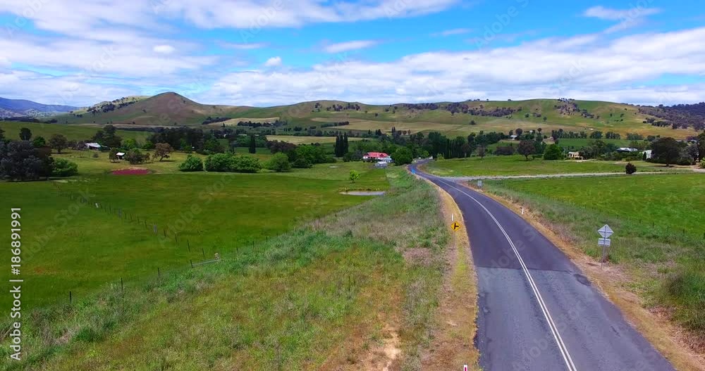 Aerial, rural roadway in Australia Aerial, rural roadway in Australia