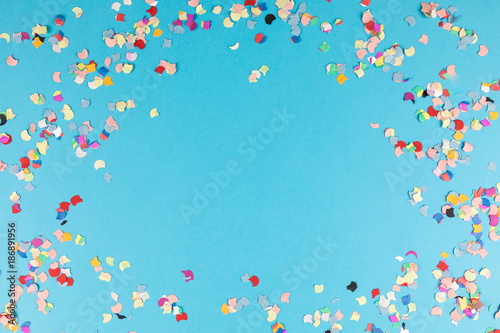 blue background frame with confetti