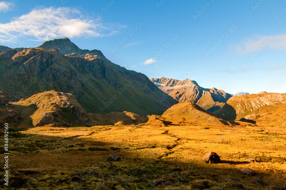 Route Burn Track Great Walk in New Zealand. Mountain landscape Southern Alps Route Burn Track Great Walk in New Zealand. Mountain landscape Southern Alps