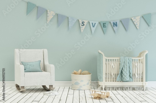 фотографія Kinderzimmer mit Wimpelgirlande - Name Sven