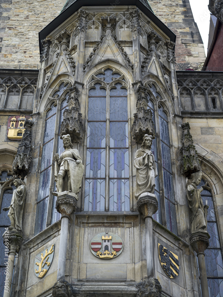 Low angle view of statues on a tower, Prague, Czech Republic