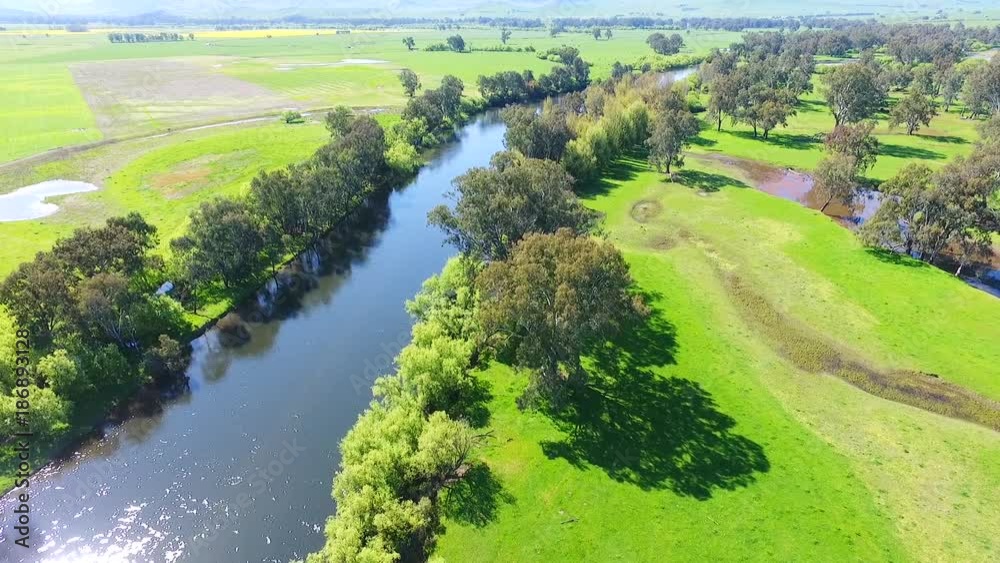 River flows through Australian countryside, aerial River flows through Australian countryside, aerial