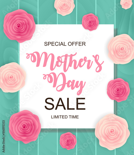 Happy Mother`s Day Cute Sale Background with Flowers. Vector Illustration
