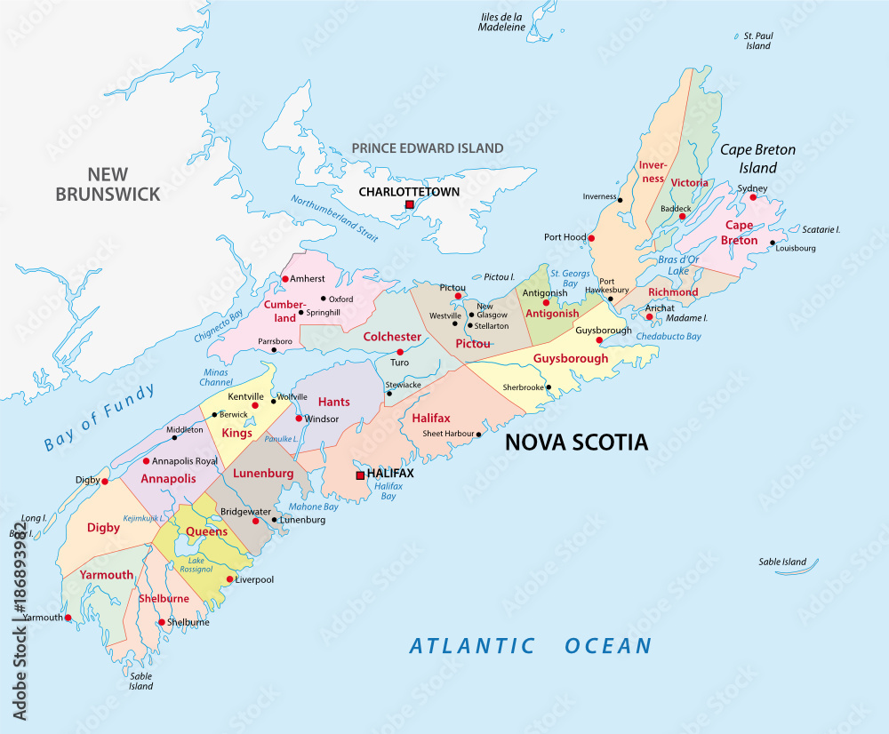 nova scotia administrative and political vector map