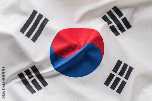 South korea flag. Colorful South Korea flag waving in the wind photo